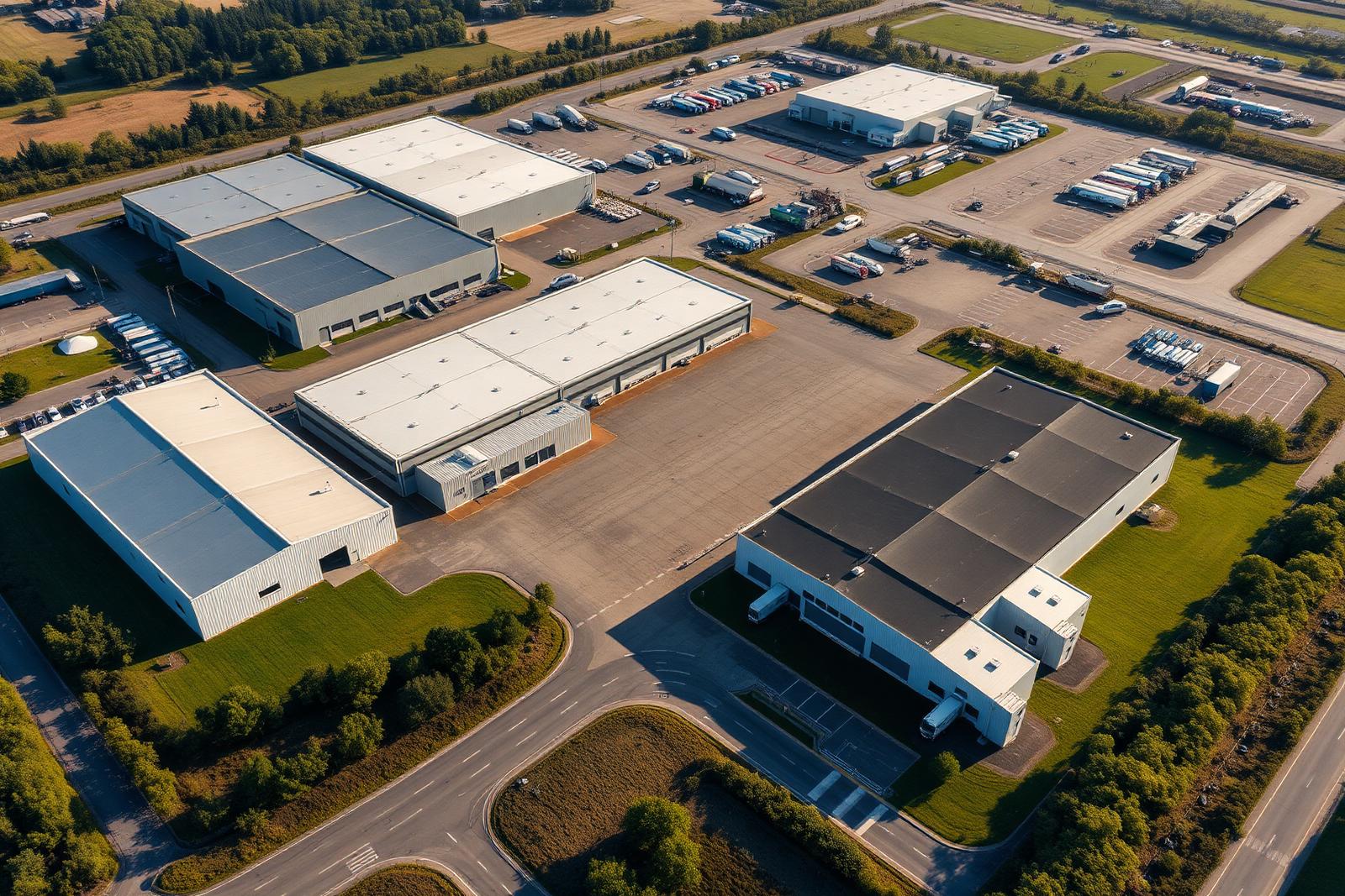 Factory engineering overview — 3D rendered production plant